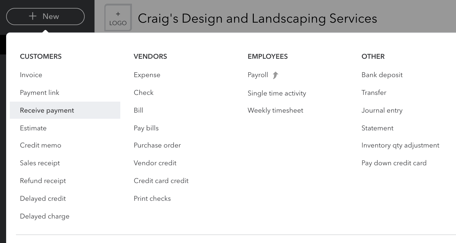 Marking a Payment as Received in Quickbooks