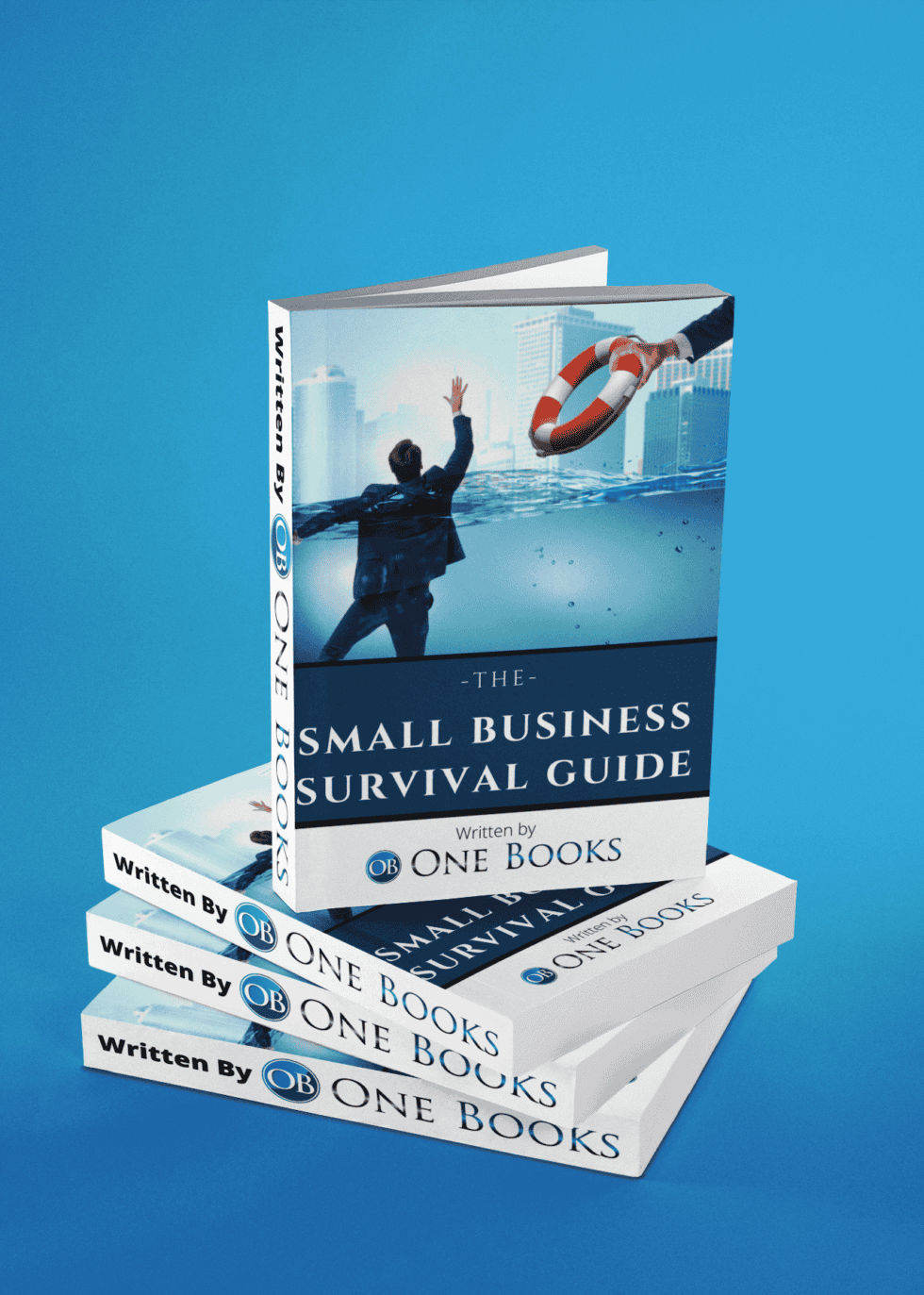 small business survival guide with a man reaching a floate in orange and white color